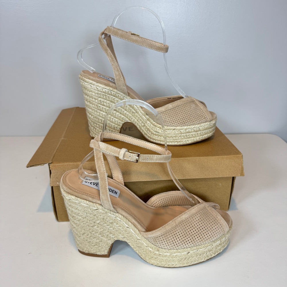 Steve Madden Sydnee Tan Suede Espadrille Wedge Sandals Sz 8 Cottagecore Boho